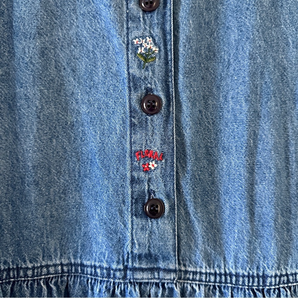 Vintage Bobbie Brooks Blue Denim Floral Embroidered Dress Women’s Size Medium - Picture 6 of 16